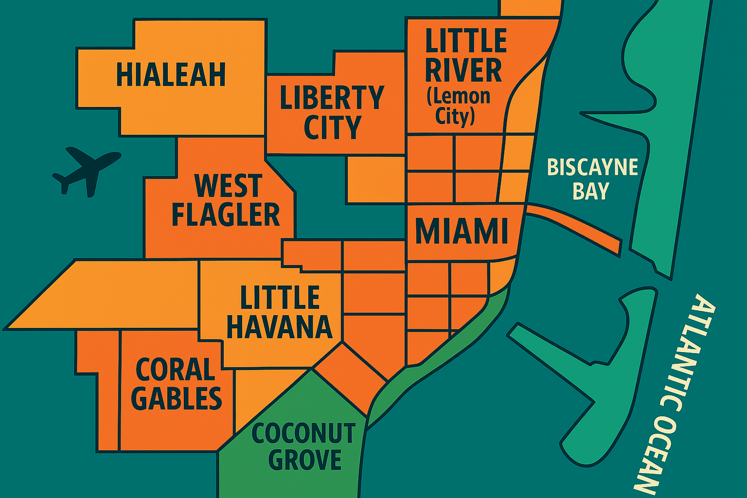 Miami-Dade County Map Highlighting Revact Media's Content Marketing Agency Locations and Service Areas