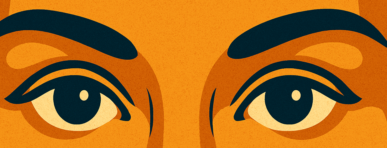 Close-up illustration of expressive eyes in a bold, graphic style, suitable for creative campaigns, brand identity, or visual advertising concepts.